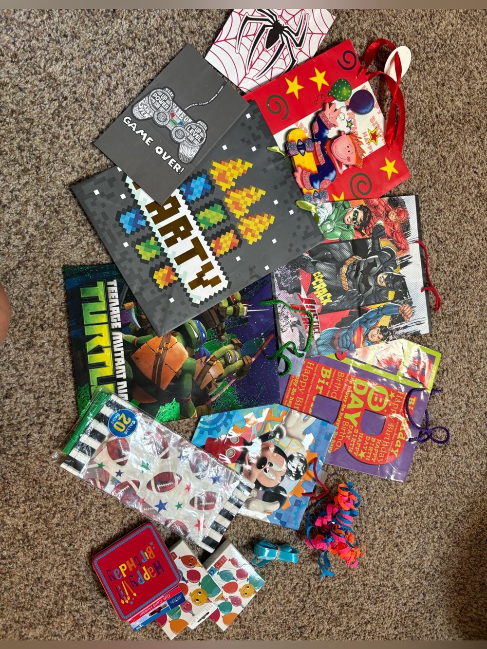 Assorted Kids Gift Bags - Superhero, TMNT, Mickey & Party Designs